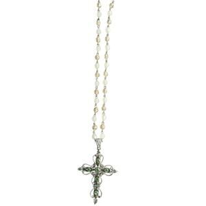 Beaded Silver Cross Rhinestone Neckless Costume Jewelry